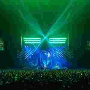 Crowd at big concert with light display